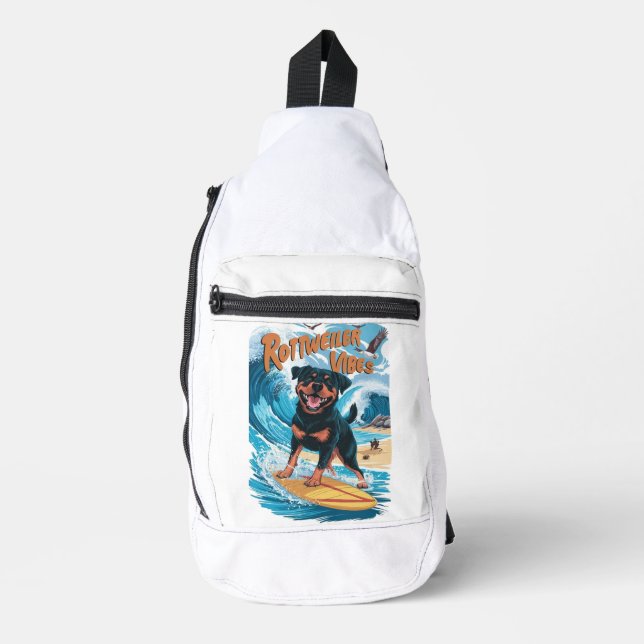 Rottweiler Dogs Surfing Adventure Sling Bag (Front)