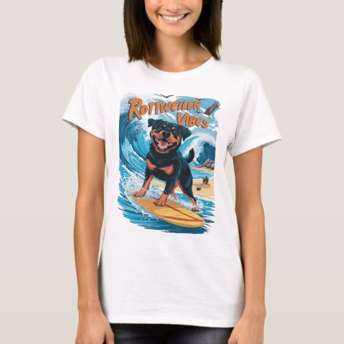 Rottweiler Dogs Surfing Adventure T_Shirt