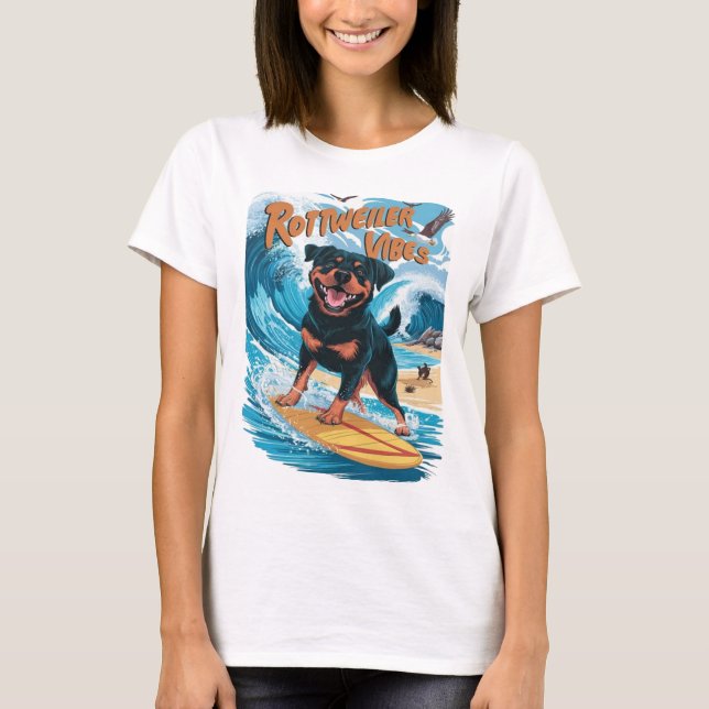 Rottweiler Dogs Surfing Adventure T-Shirt (Front)
