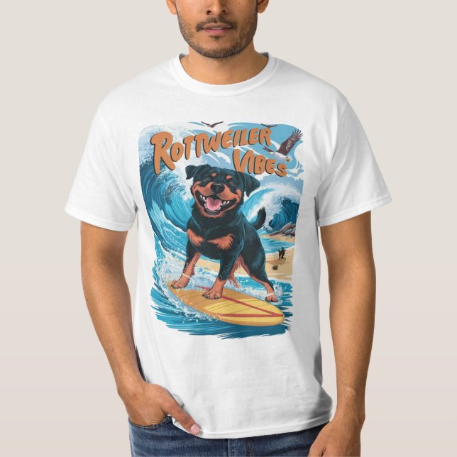 Rottweiler Dogs Surfing Adventure T-Shirt (Front)