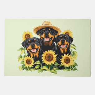 Rottweiler Dogs Surrounded By Sunflowers Doormat