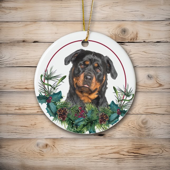 Rottweiler Evergreen Berry Wreath Ceramic Ornament (Creator Uploaded)