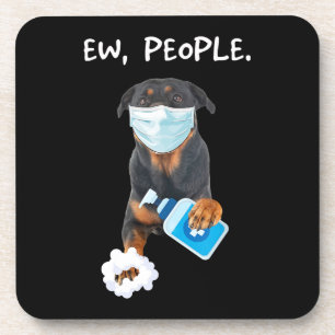 rottweiler Ew People Dog Wearing A Face Mask funny Beverage Coaster