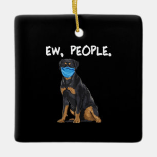 rottweiler ew people dog wearing face mask ceramic ornament