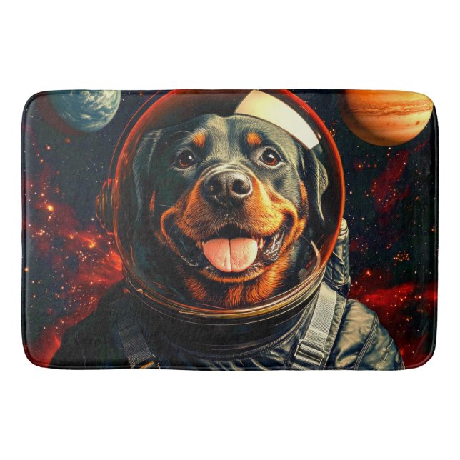 Rottweiler Explores Bath Mat (Front)