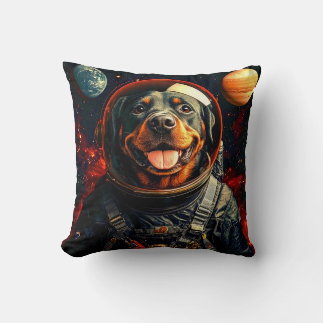 Rottweiler Explores Throw Pillow (Front)