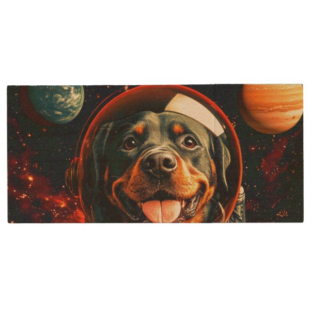 Rottweiler Explores Wood Flash Drive (Front)