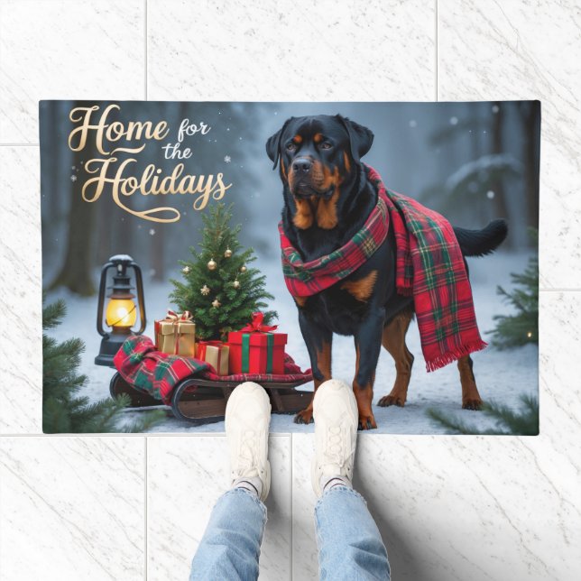 Rottweiler Festive Holiday Christmas  Doormat (Indoor)