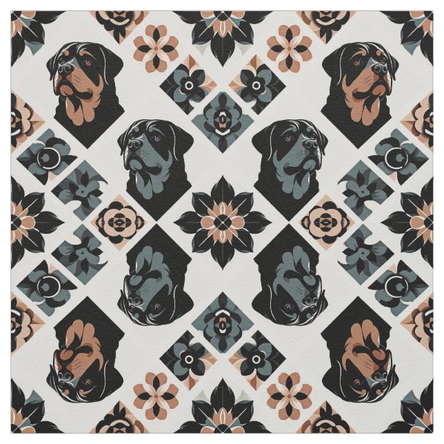 Rottweiler Floral Geometric Pattern Fabric (Swatch)