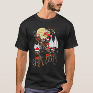 Rottweiler Funny Reindeer Christmas Moon Santa Dog T-Shirt