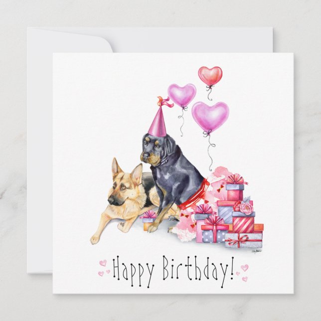 Rottweiler & German Shepard Birthday Card - Square (Front)