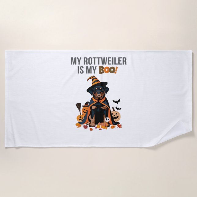 Rottweiler Halloween Costume  My Rottweiler is My  Beach Towel (Front)