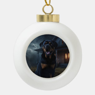 Rottweiler Halloween Scary Ceramic Ball Christmas Ornament