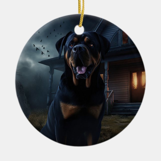 Rottweiler Halloween Scary  Ceramic Ornament (Front)