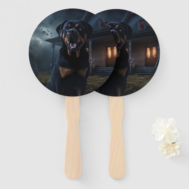 Rottweiler Halloween Scary  Hand Fan (Front and Back)