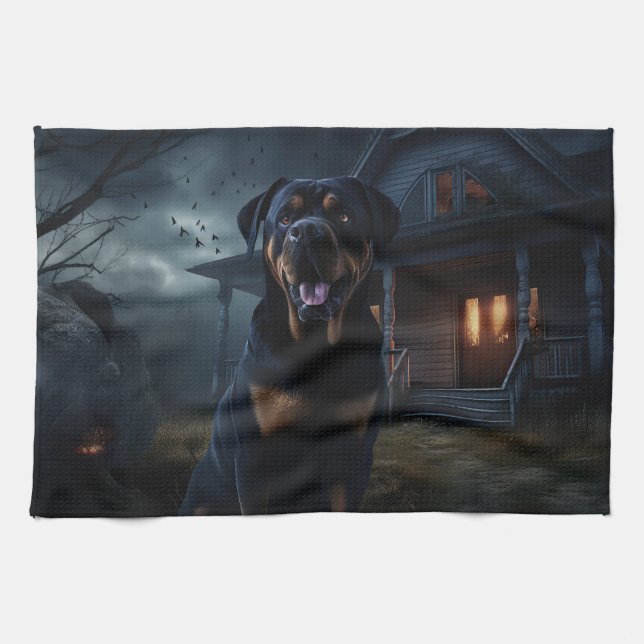 Rottweiler Halloween Scary  Kitchen Towel (Horizontal)