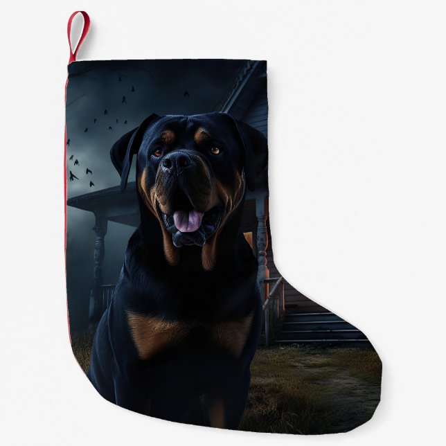 Rottweiler Halloween Scary  Small Christmas Stocking (Front)