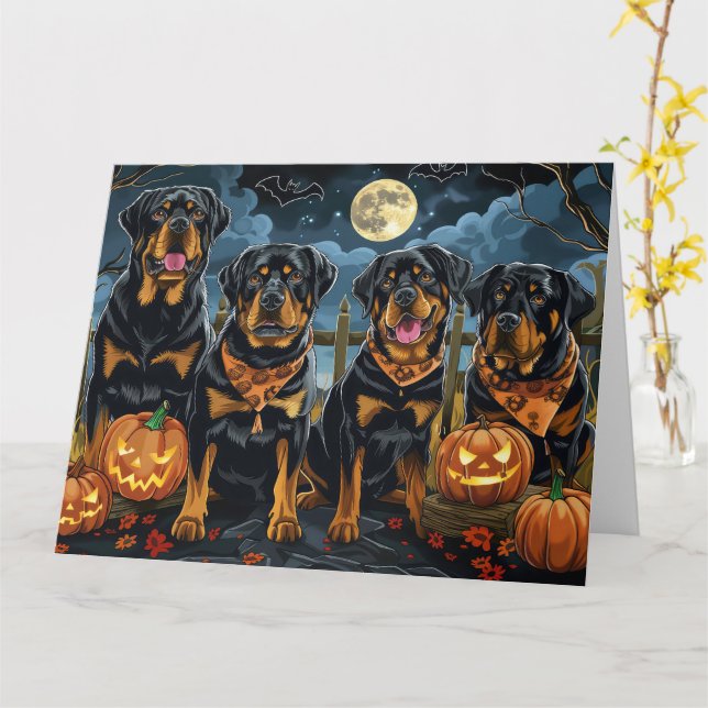 Rottweiler Halloween Spooky Card (Yellow Flower)