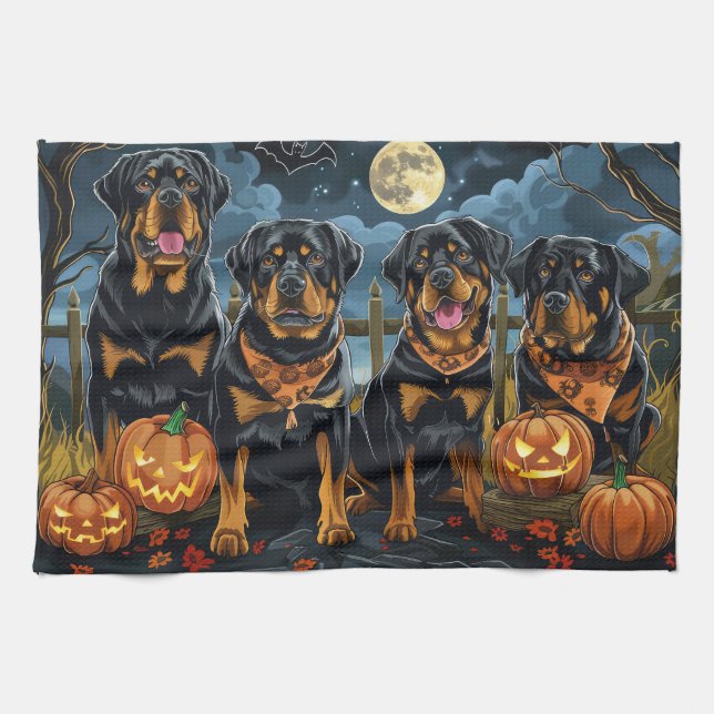 Rottweiler Halloween Spooky Kitchen Towel (Horizontal)
