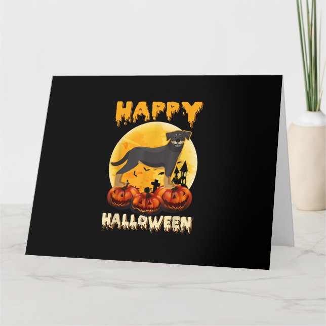 rottweiler happy halloween dog scary moon costumes card (Front)