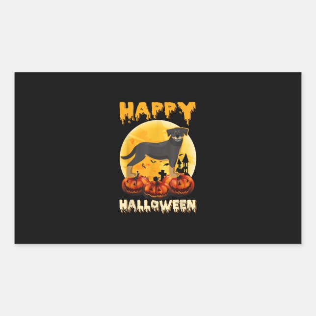 Rottweiler happy halloween dog scary moon costumes rectangular sticker (Front)