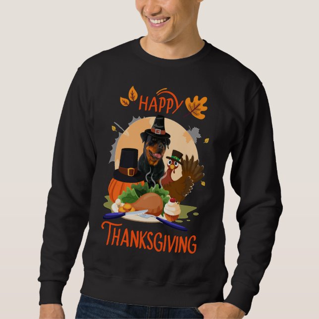 Rottweiler Happy Thanksgiving Pilgrim Turkey Sweatshirt (Front)