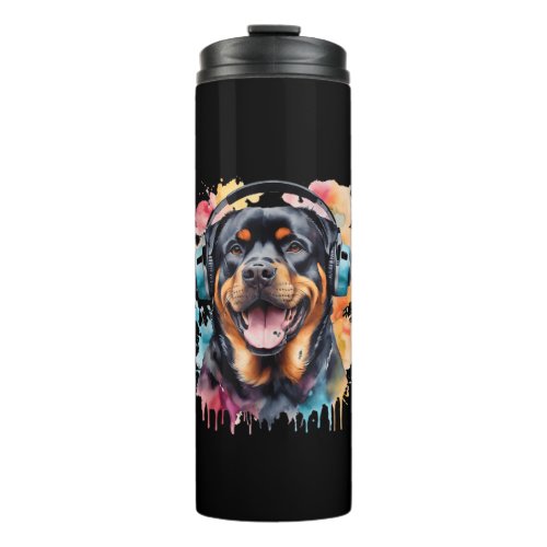 Rottweiler Headphones Rottie Dog Funny Animal Prin Thermal Tumbler