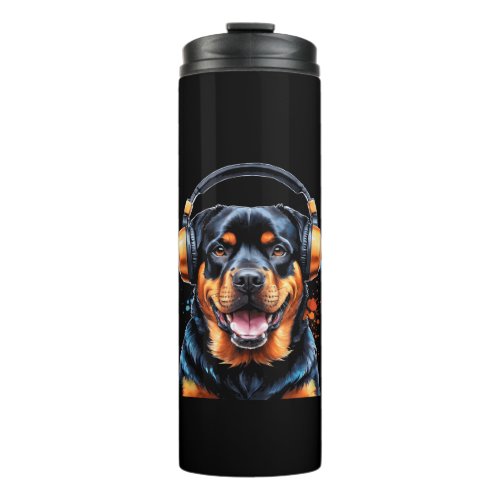 Rottweiler Headphones Rottie Dog Funny Animal Prin Thermal Tumbler