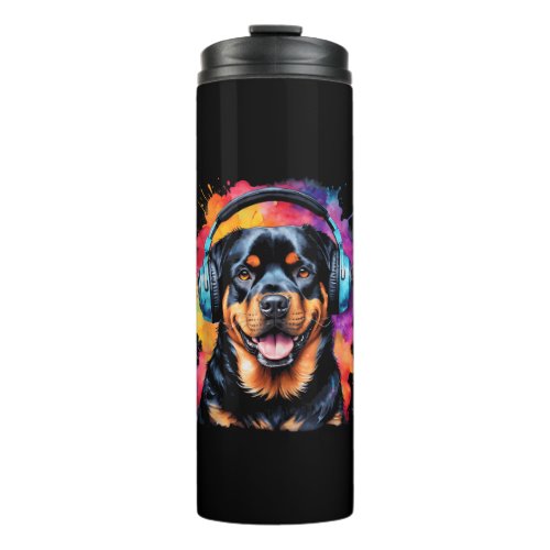 Rottweiler Headphones Rottie Dog Funny Animal Prin Thermal Tumbler