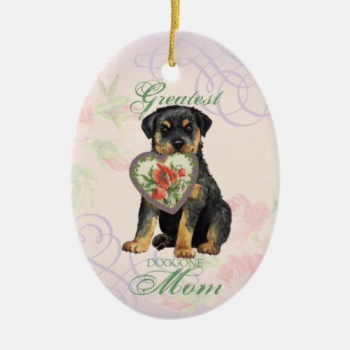 Rottweiler Heart Mom Ceramic Ornament