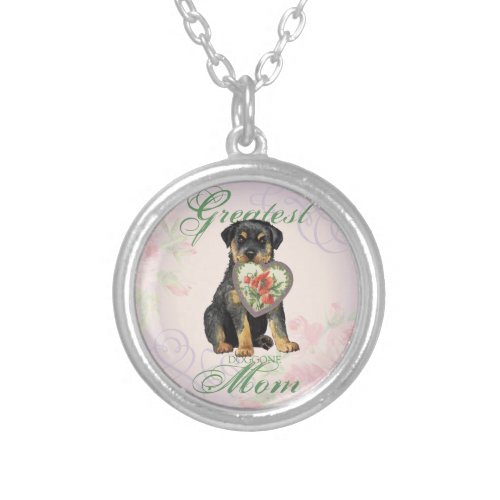 Rottweiler Heart Mom Silver Plated Necklace