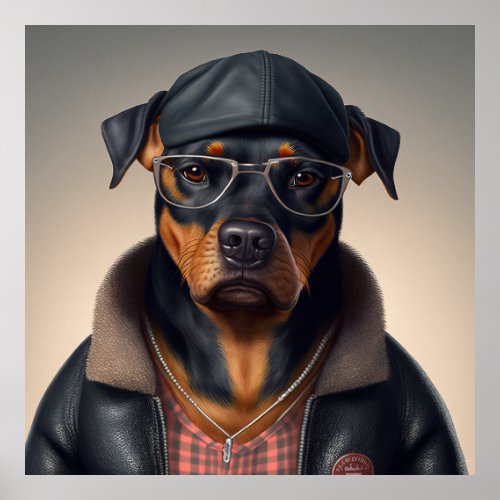 Rottweiler Hipster Dog Poster