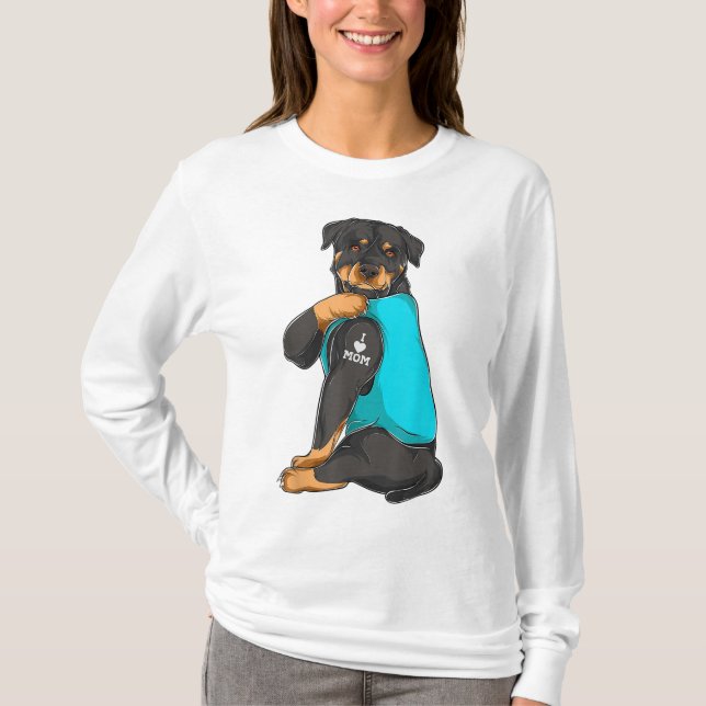 Rottweiler I Love Mom Tattoo Apparel, Dog Mom Gift T-Shirt (Front)