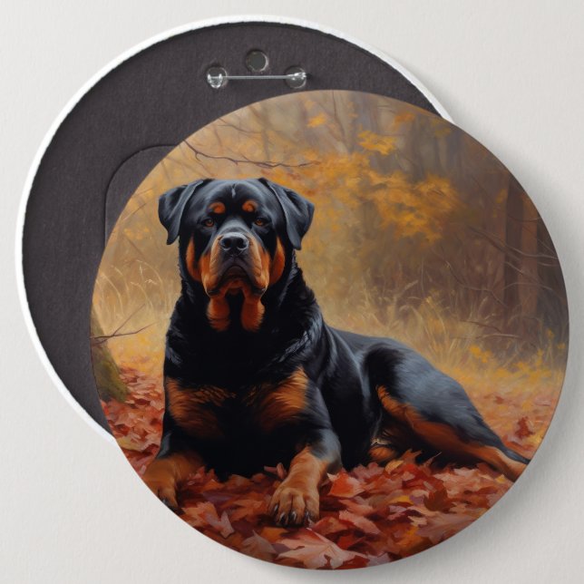 Rottweiler in Autumn Leaves Fall Inspire Button (Front & Back)