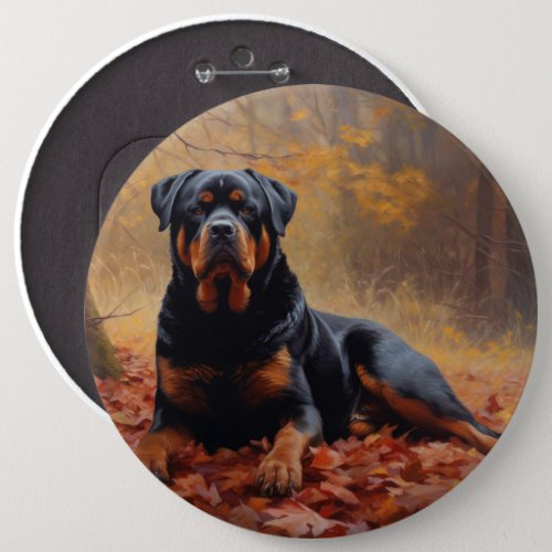 Rottweiler in Autumn Leaves Fall Inspire Button