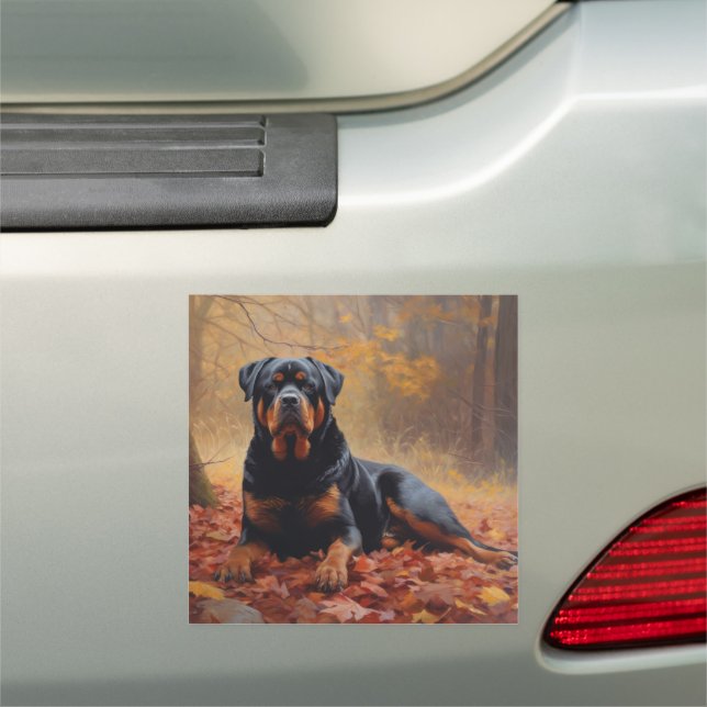 Rottweiler in Autumn Leaves Fall Inspire Car Magnet (In Situ)