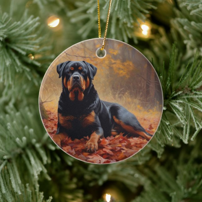 Rottweiler in Autumn Leaves Fall Inspire Ceramic Ornament (Tree)