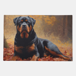 Rottweiler in Autumn Leaves Fall Inspire Doormat