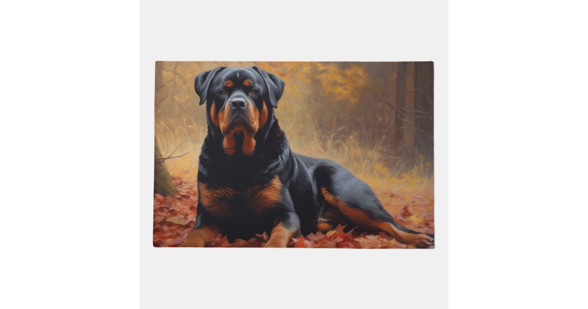 Rottweiler in Autumn Leaves Fall Inspire Doormat | Zazzle