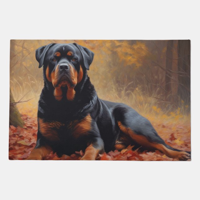 Rottweiler in Autumn Leaves Fall Inspire Doormat (Front)