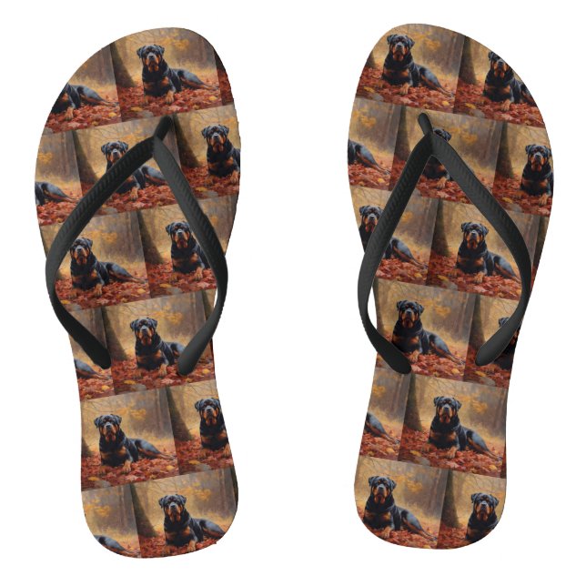 Rottweiler in Autumn Leaves Fall Inspire Flip Flops (Footbed)