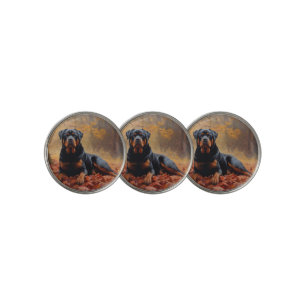 Rottweiler in Autumn Leaves Fall Inspire Golf Ball Marker