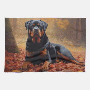 Rottweiler in Autumn Leaves Fall Inspire Kitchen Towel