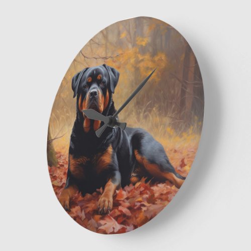 Rottweiler in Autumn Leaves Fall Inspire Large Clock
