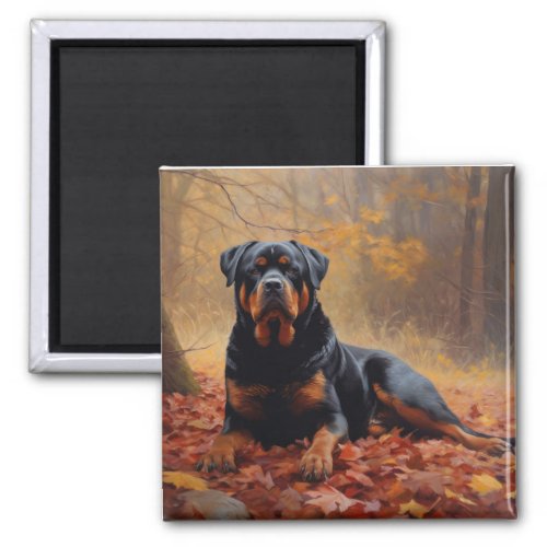 Rottweiler in Autumn Leaves Fall Inspire Magnet