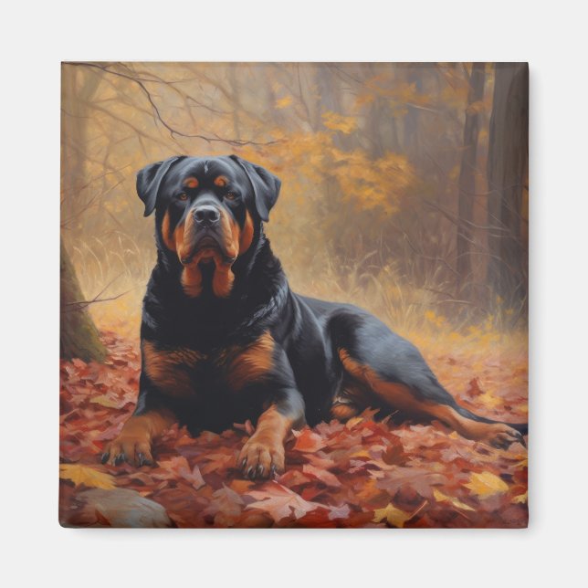 Rottweiler in Autumn Leaves Fall Inspire Magnet (Front)