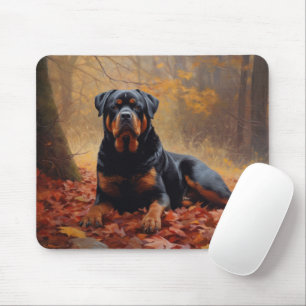 Rottweiler in Autumn Leaves Fall Inspire Mouse Pad