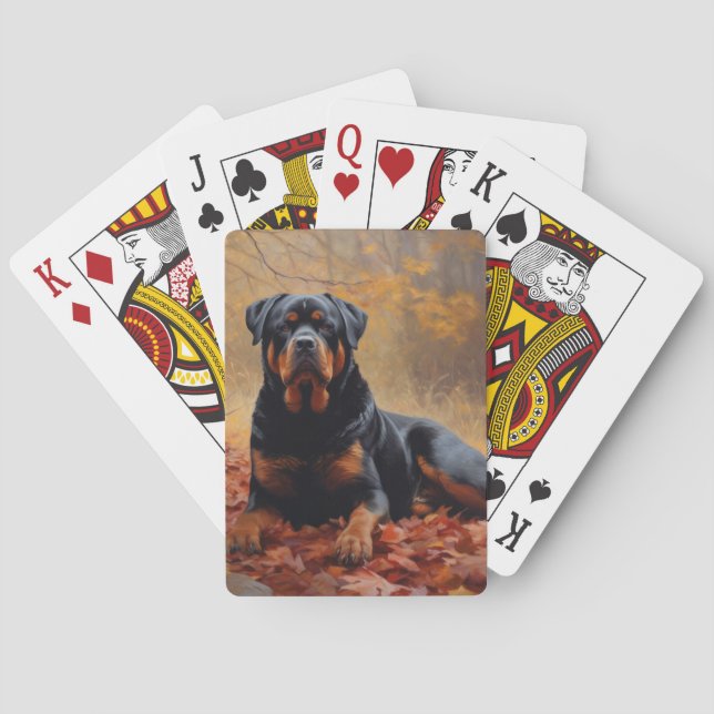 Rottweiler in Autumn Leaves Fall Inspire Poker Cards (Back)