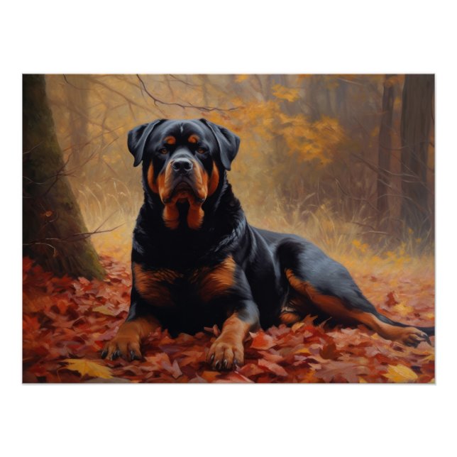 Rottweiler in Autumn Leaves Fall Inspire Poster (Front)
