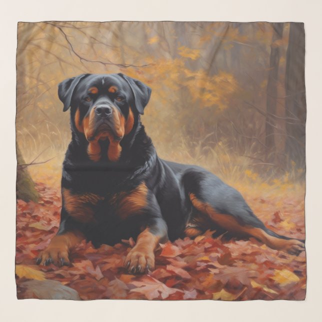 Rottweiler in Autumn Leaves Fall Inspire Scarf (Front)